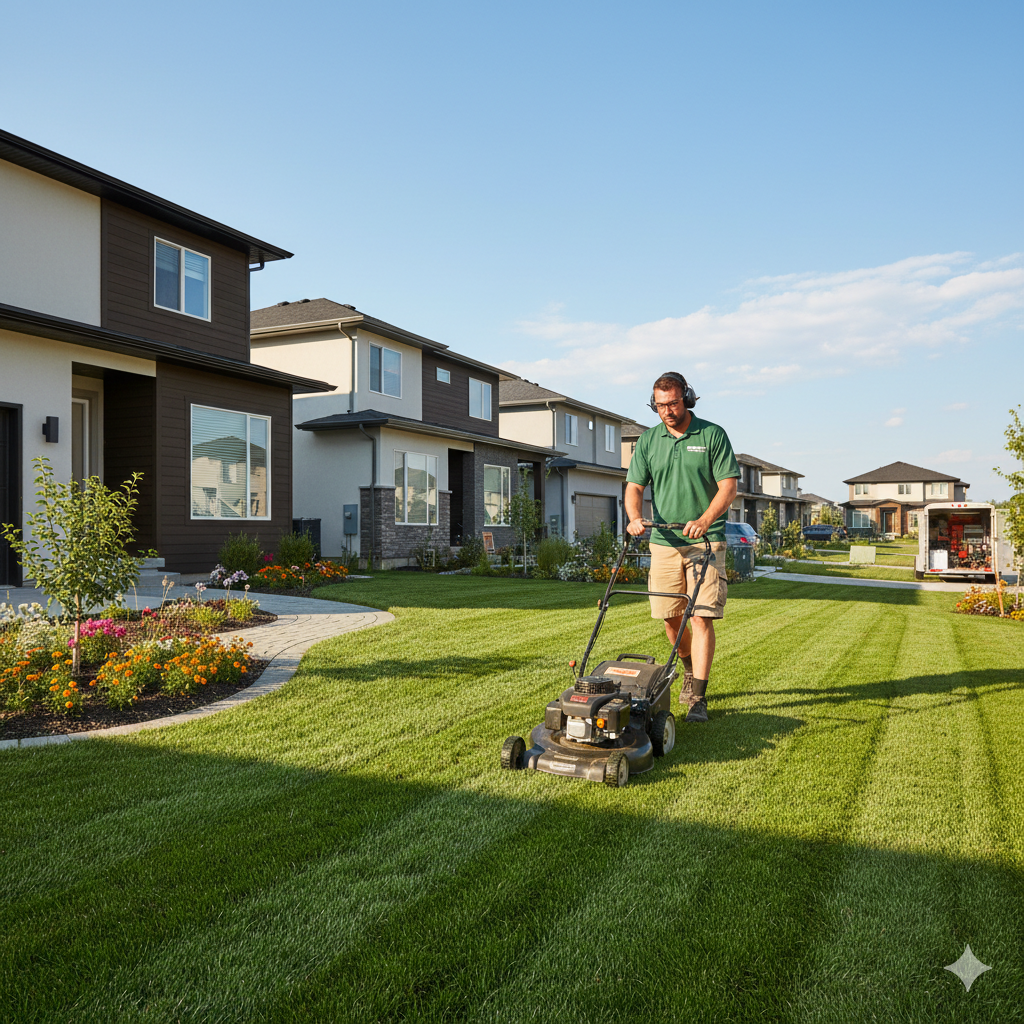 male weed eating grass